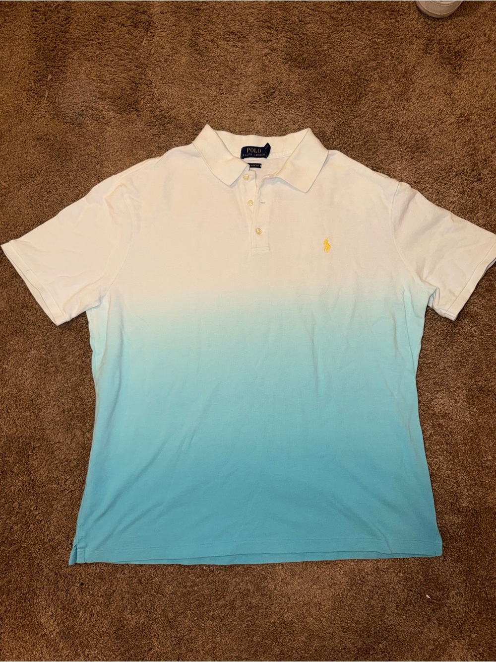 Ralph Lauren White to Aqua Ombre Polo with Yellow Pony